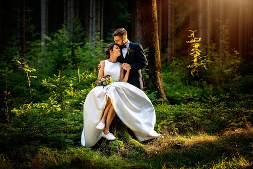 Svatební focení v lese, Svatební fotky vysočina, Svatební focení při západu slunce